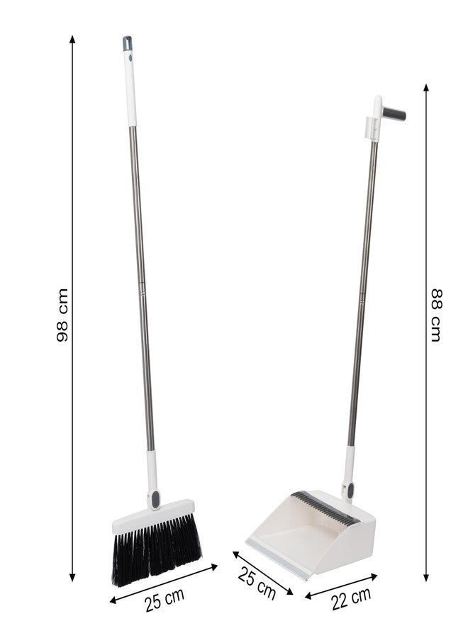 GNEY Broom and Dustpan Set Stand Up Brush and Dust Pan Combo for Upright Cleaning - Remove Hair with Built-in Wisp Scraper - Kitchen, Outdoor, Hardwood Floor & Garage Tiles Clean Supplies (D) - Image 2